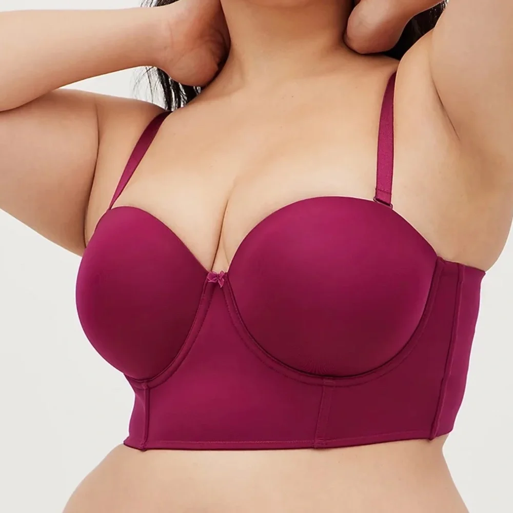 Torrid Strapless Bra MultiWay Straps Push Up Longline Plus Size Magenta Pink New